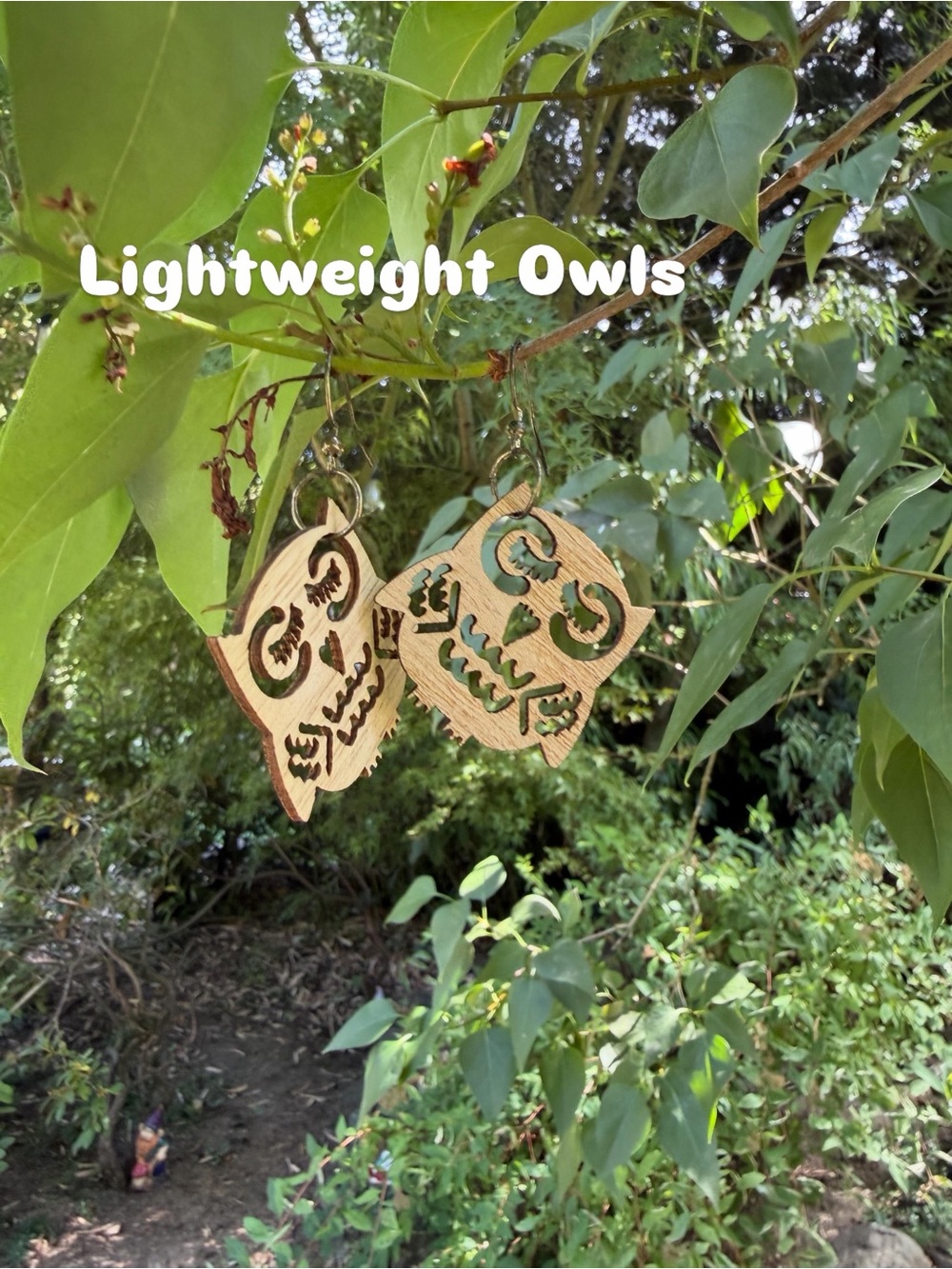 Wooden Owl Dangle Earrings - Natural Brown